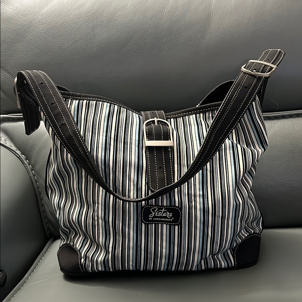 Black,White & Blue Striped Shoulder Bag